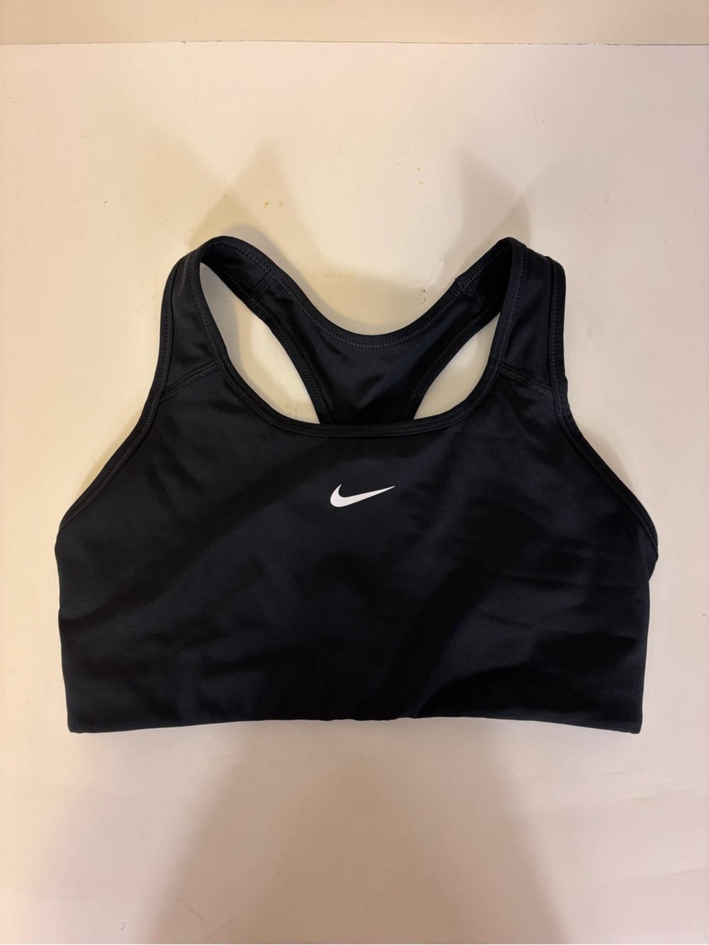Nike Dri-Fit Black Racerback Sports Bra with White Swoosh Size Medium